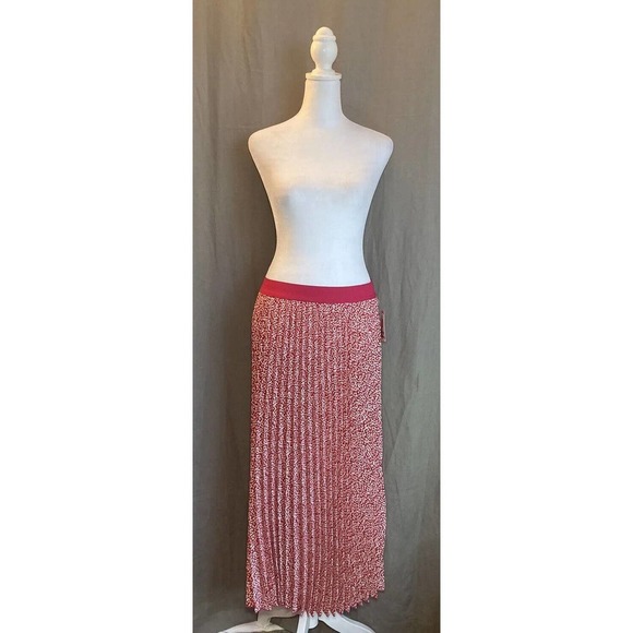 Vince Camuto Women's Red, Pink, & Ivory Pleated Elastic Waist Midi Skirt New - Picture 10 of 16
